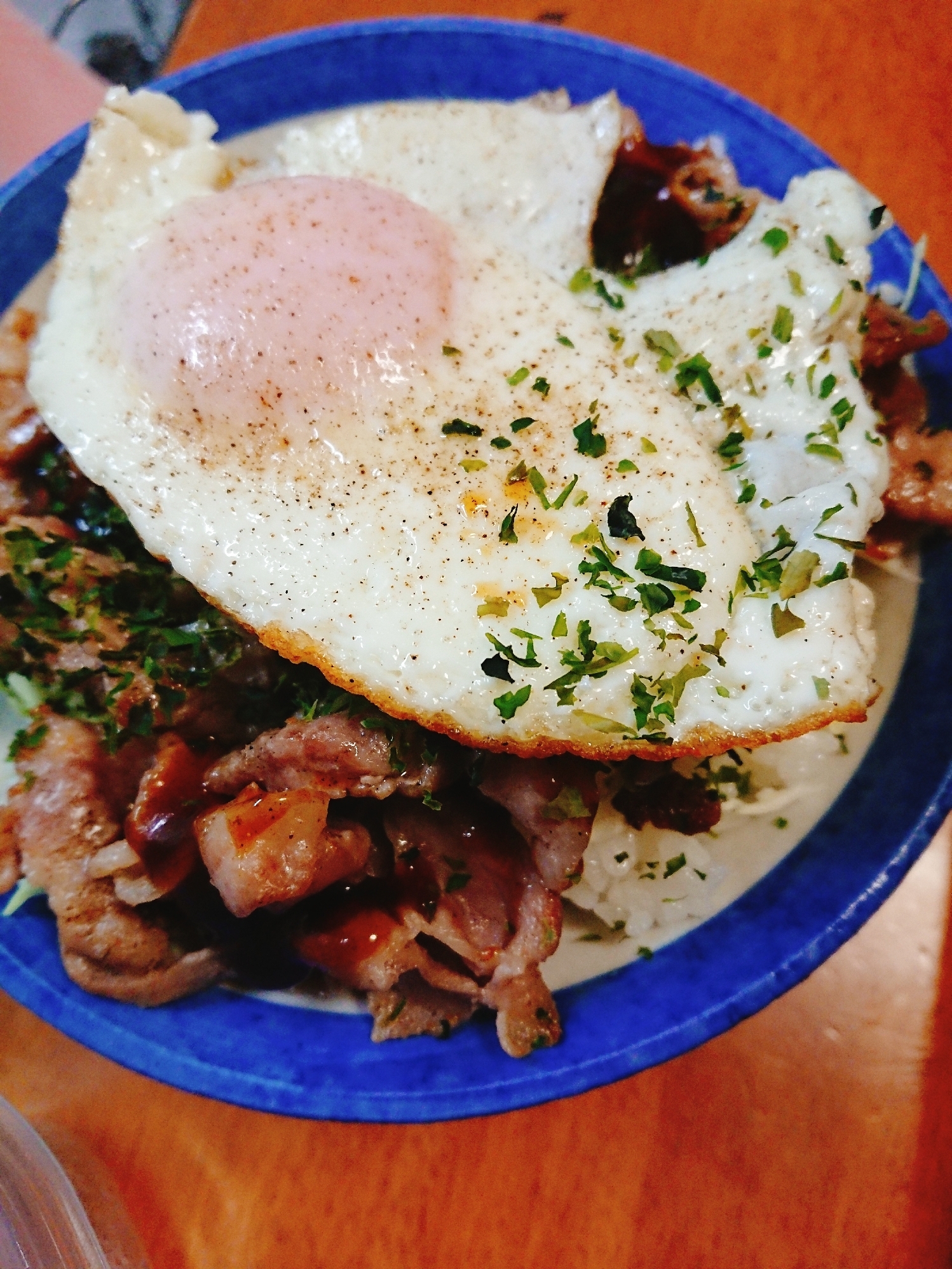 目玉焼きのせお好み丼