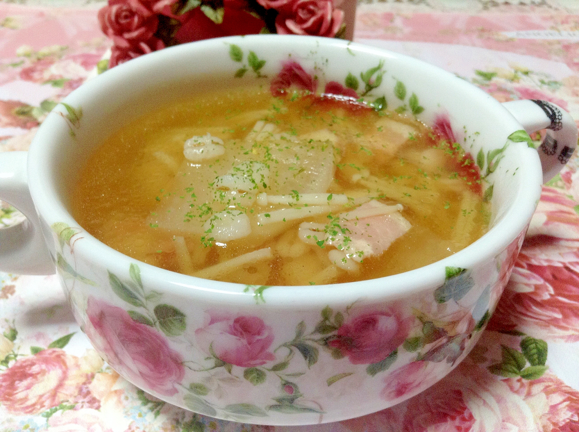 ベーコンと白菜とえのきと押し麦のスープ♡