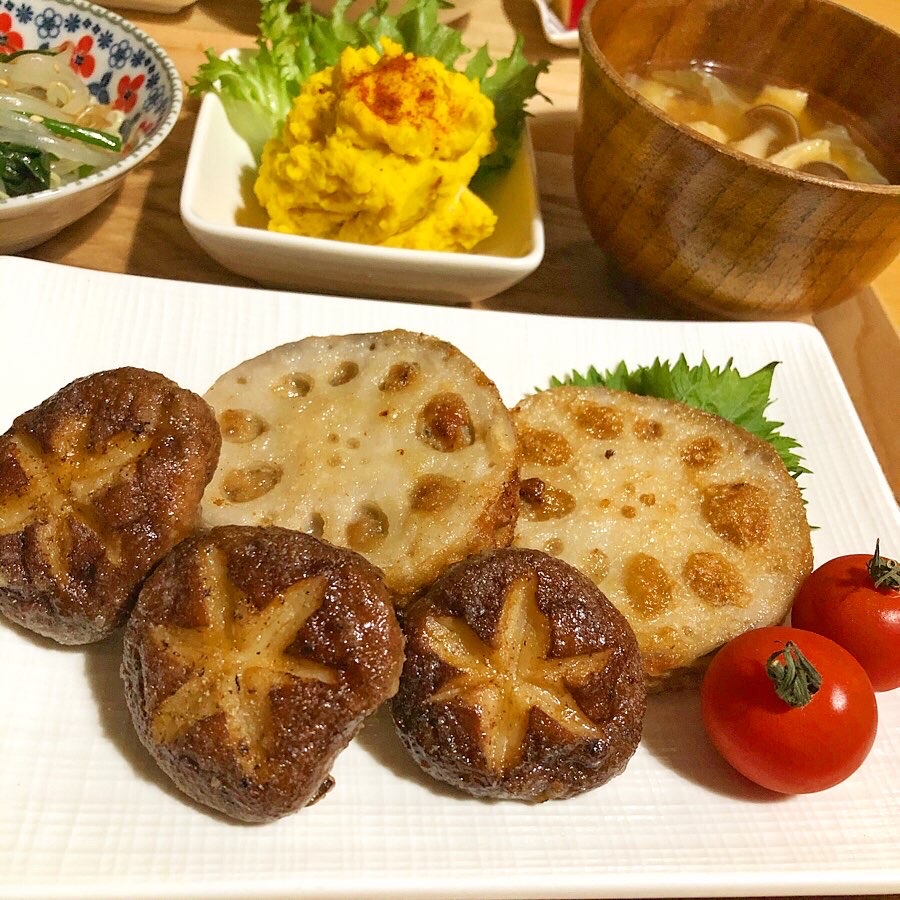 れんこんと椎茸のはさみ焼き