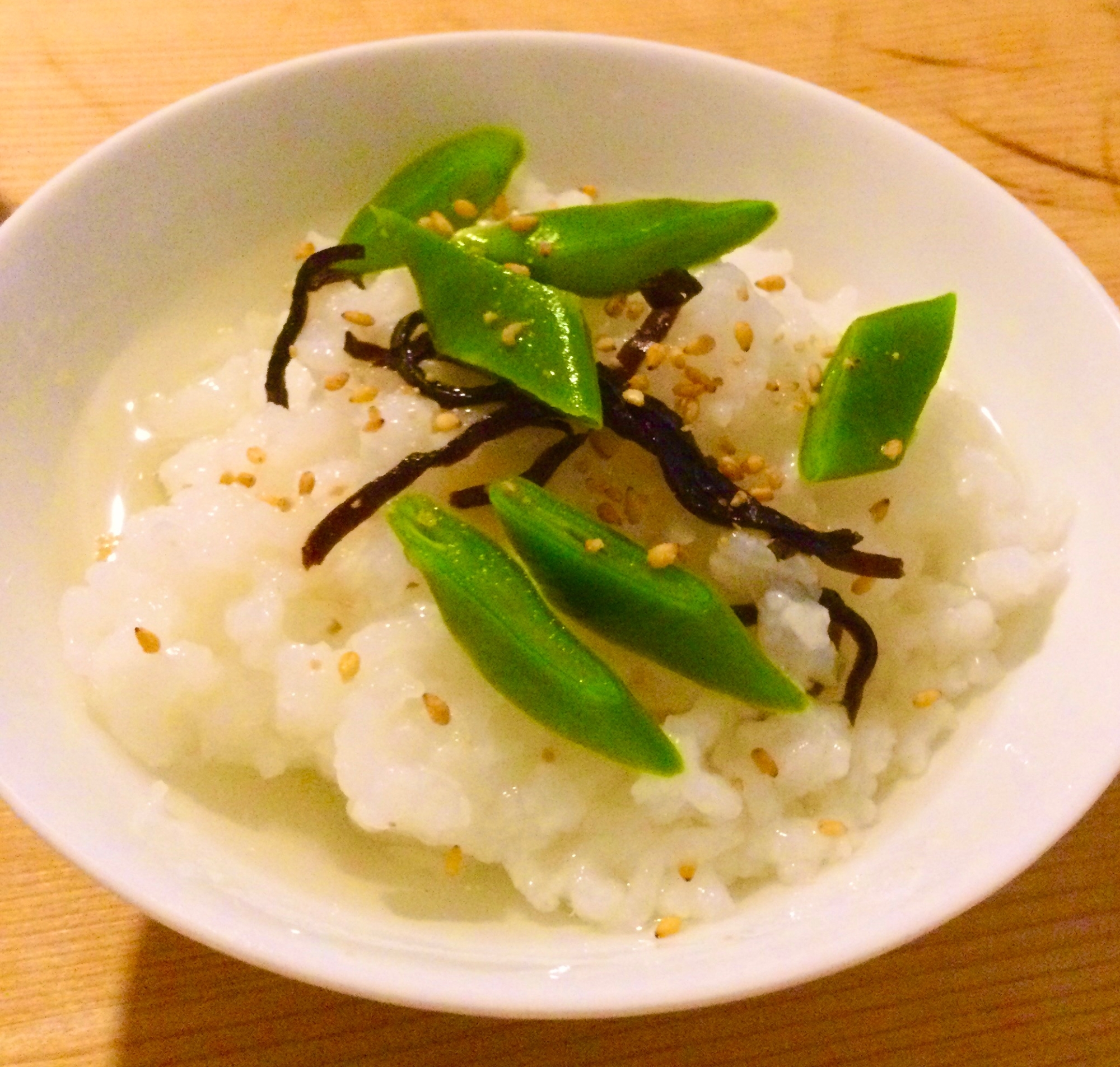 モロッコインゲンと塩昆布のお茶漬け♪