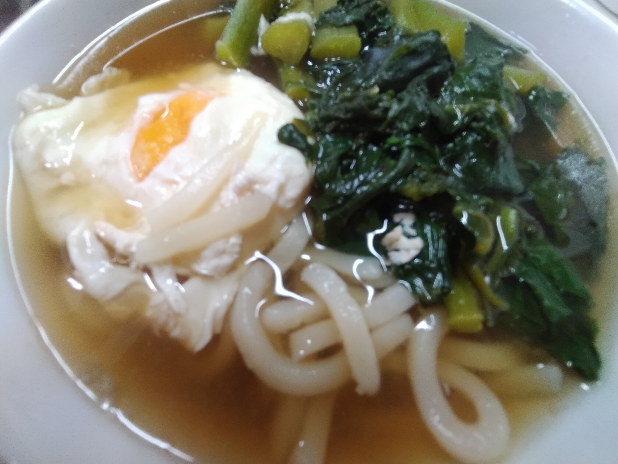 ツルムラサキと卵のうどん煮