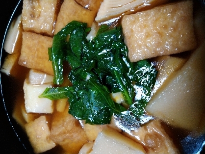 小松菜の代わりに刻んだ大葉を添えました。簡単で美味しかったです。白だしが　いい仕事してますね❢