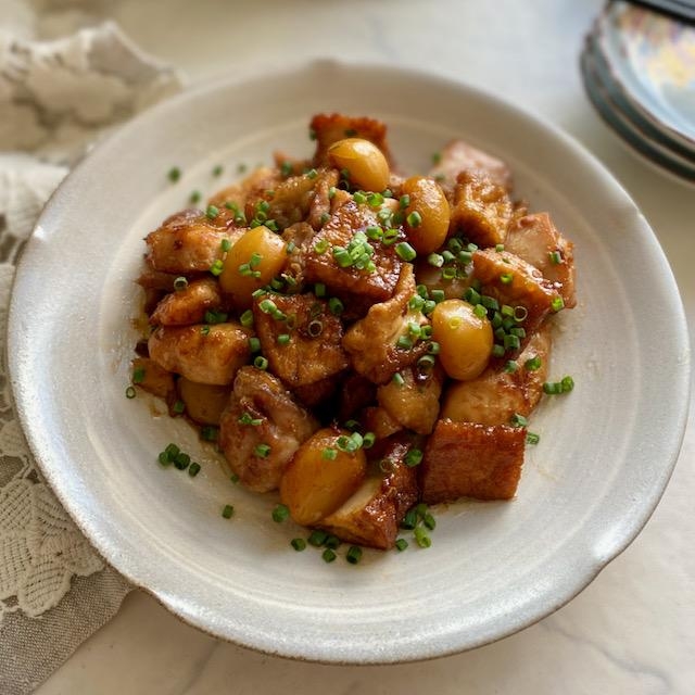 秋の味覚〜鶏肉と栗と厚揚げのほっこり煮