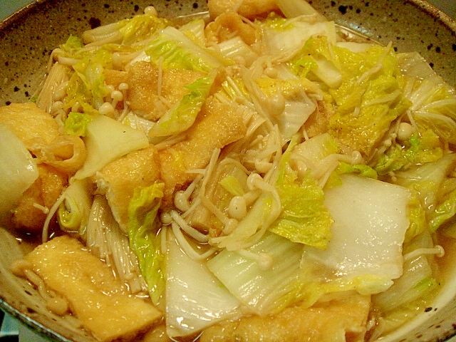 白菜とエノキ、あげの醤油煮