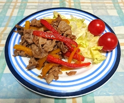 途中から主人が作ってくれました。パプリカ入りの生姜焼きも美味しいですね。