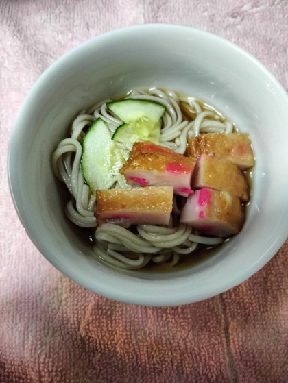 冷やしそば さつま揚げ野菜色々のせて