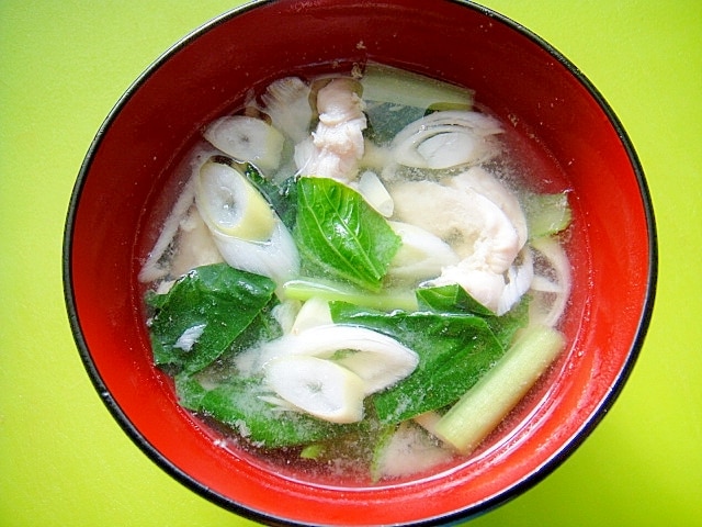 小松菜とササミ長ネギの味噌汁 レシピ・作り方 by mint✩（返レポお