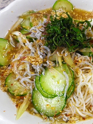 冷やし素麺焼き味噌汁がけ