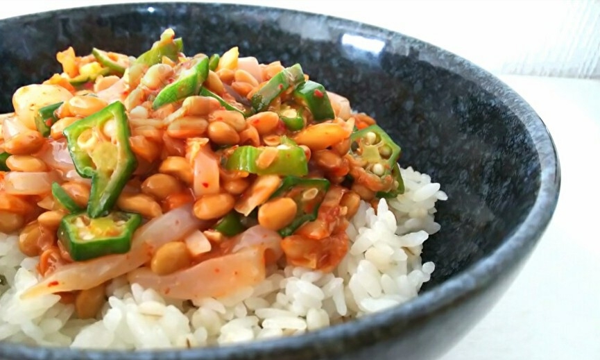 白菜キムチと納豆を使って✿韓国風きりざい丼