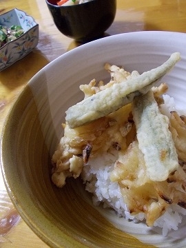 天丼のつゆは甘めに作るとおいしいんですね！なるほど！！
少ししか残らなかった天ぷらですが、丼にしてボリュームアップ♪
おいしくいただきました（＾▽＾）／