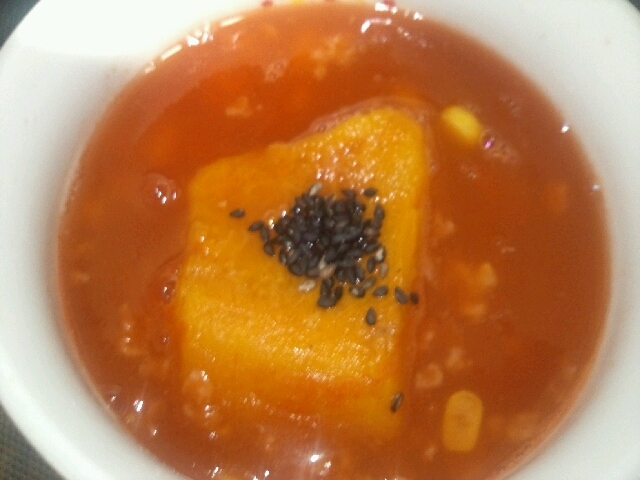 マグレシピ　かぼちゃトマトスープご飯