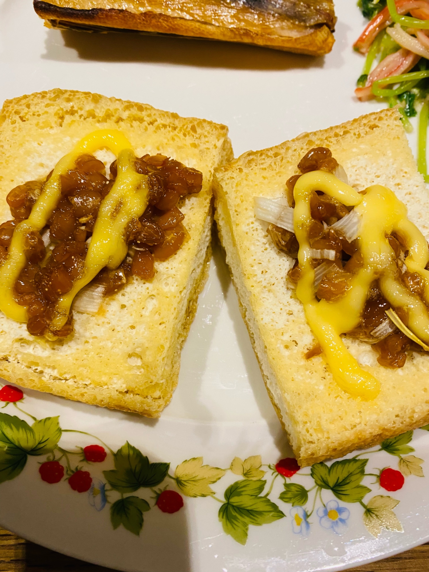 厚い油揚げの納豆トースター焼き