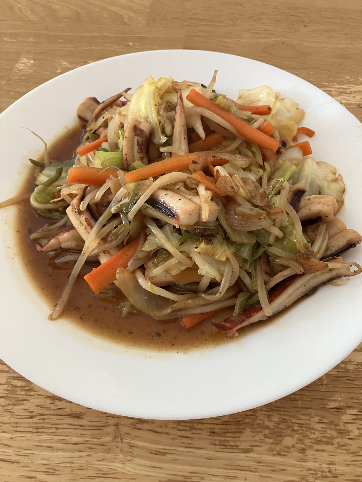 イカと野菜の生姜焼き風