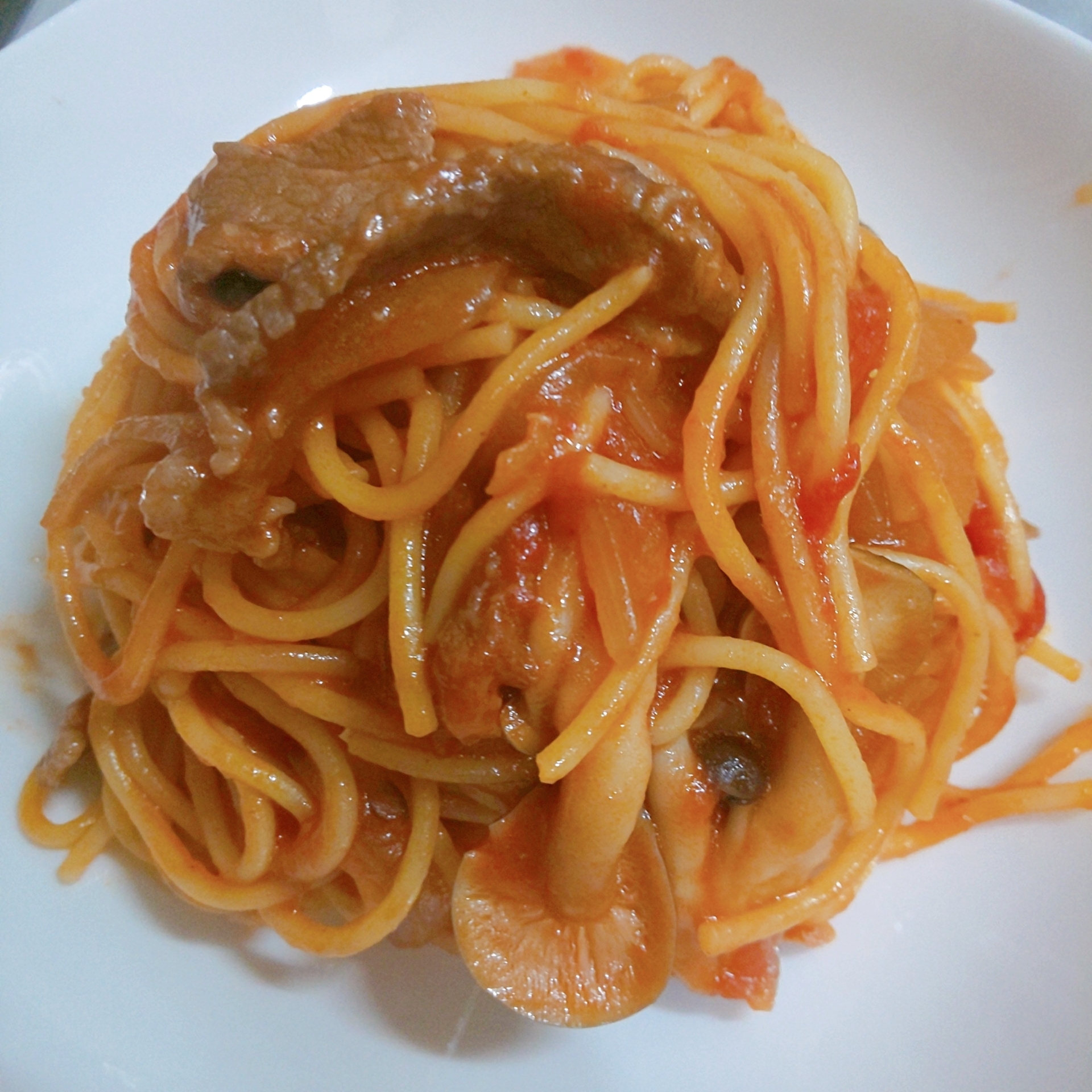 ワンパンで作る☆牛肉とトマトのスパゲティー