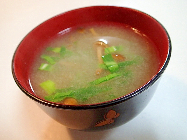 鯛のだしで　なめこと玉葱とチンゲン菜のお味噌汁