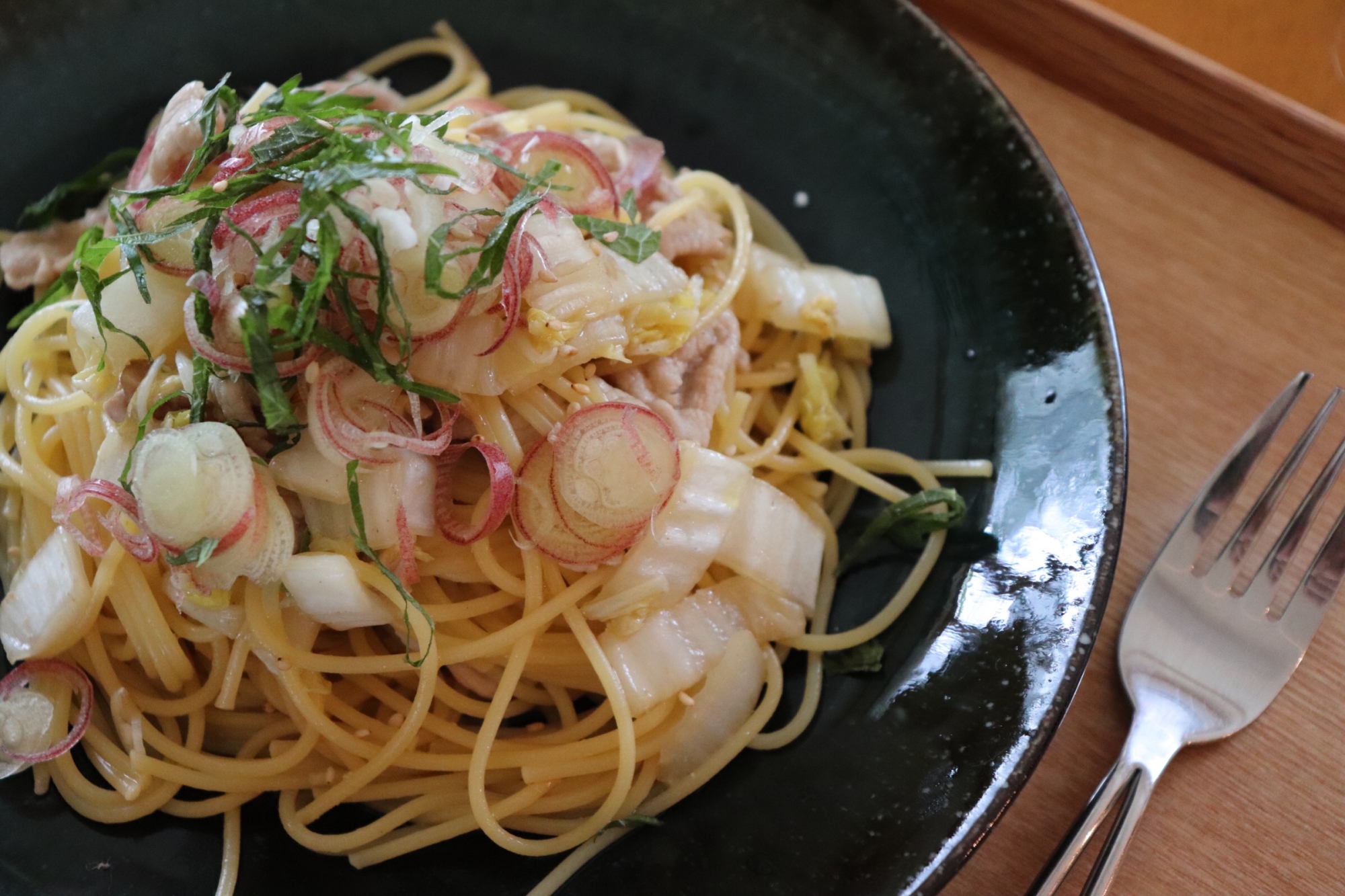 白菜と豚肉のあっさり和風パスタ