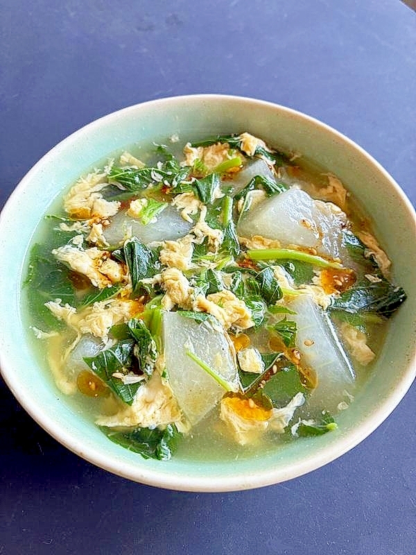 冬瓜とモロヘイヤの中華■かきたまスープ