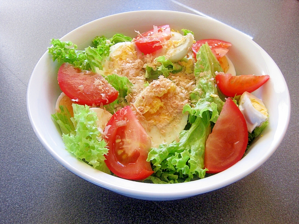 超簡単サラダ グリーンサラダwith半熟たまご レシピ 作り方 By イタカシ 楽天レシピ