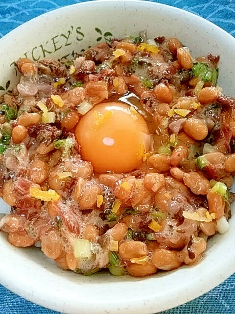 納豆の食べ方-生玉子＆梅柚子♪