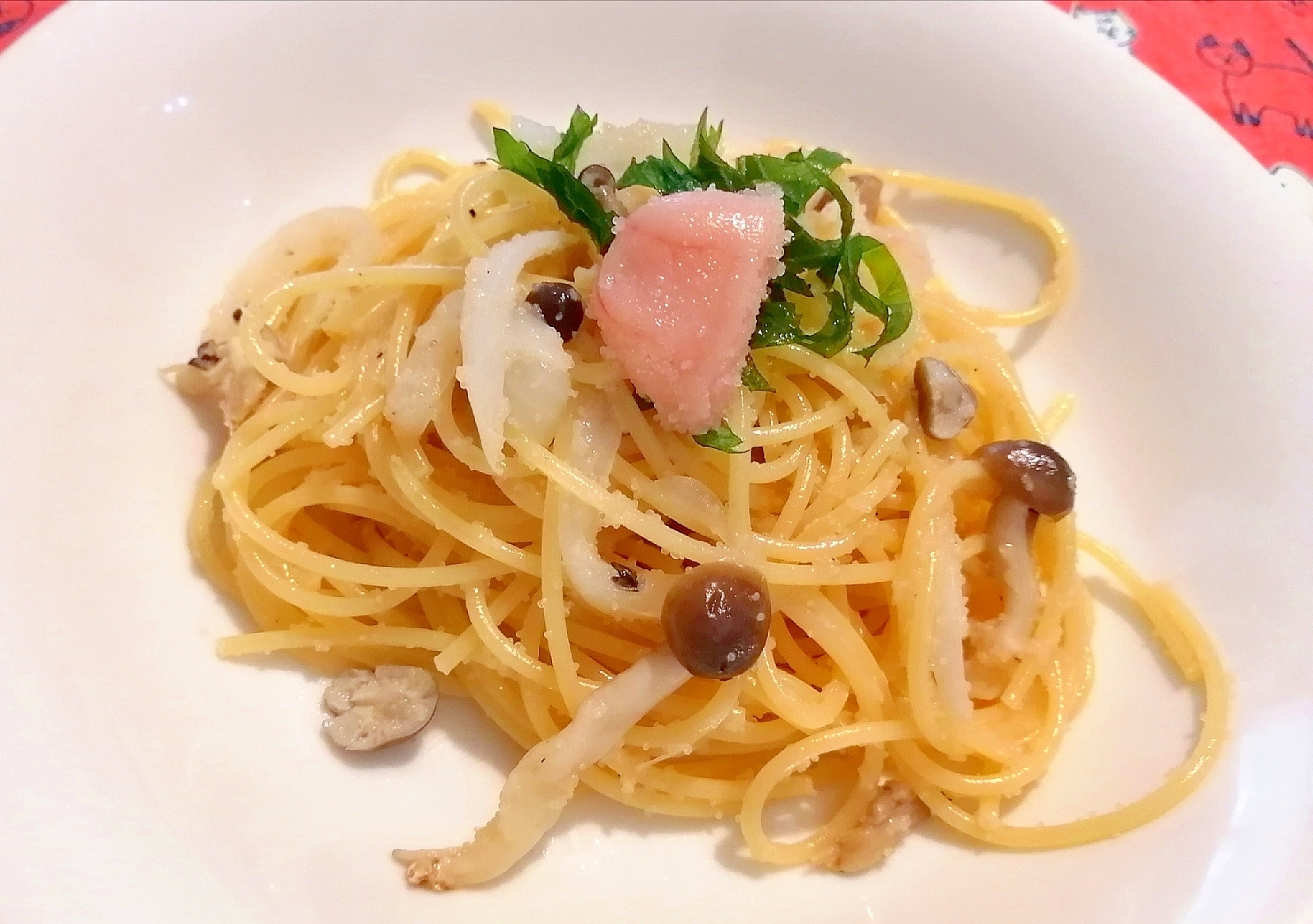 大葉香る♪たらこ・明太子パスタ（しめじ&玉ねぎ入）