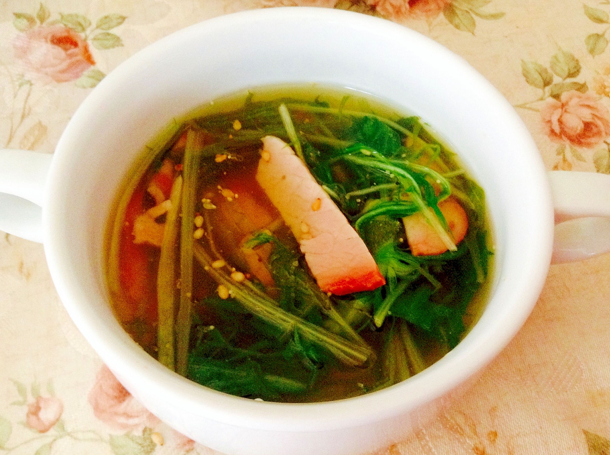 水菜とハムのスープ♡