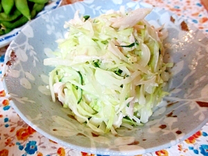 キャベツと蒸し鶏のからしマヨサラダ