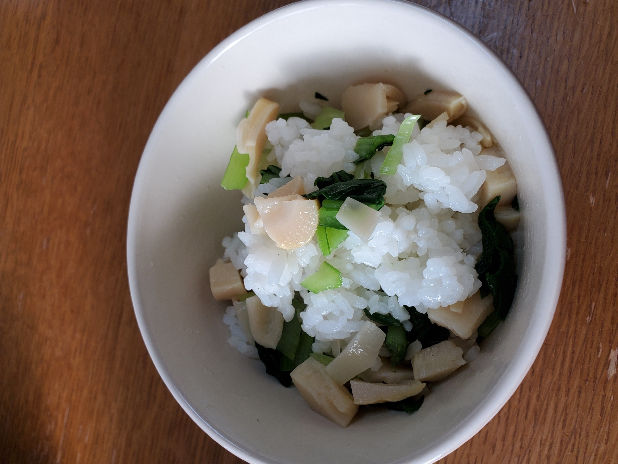 タケノコと小松菜の混ぜご飯