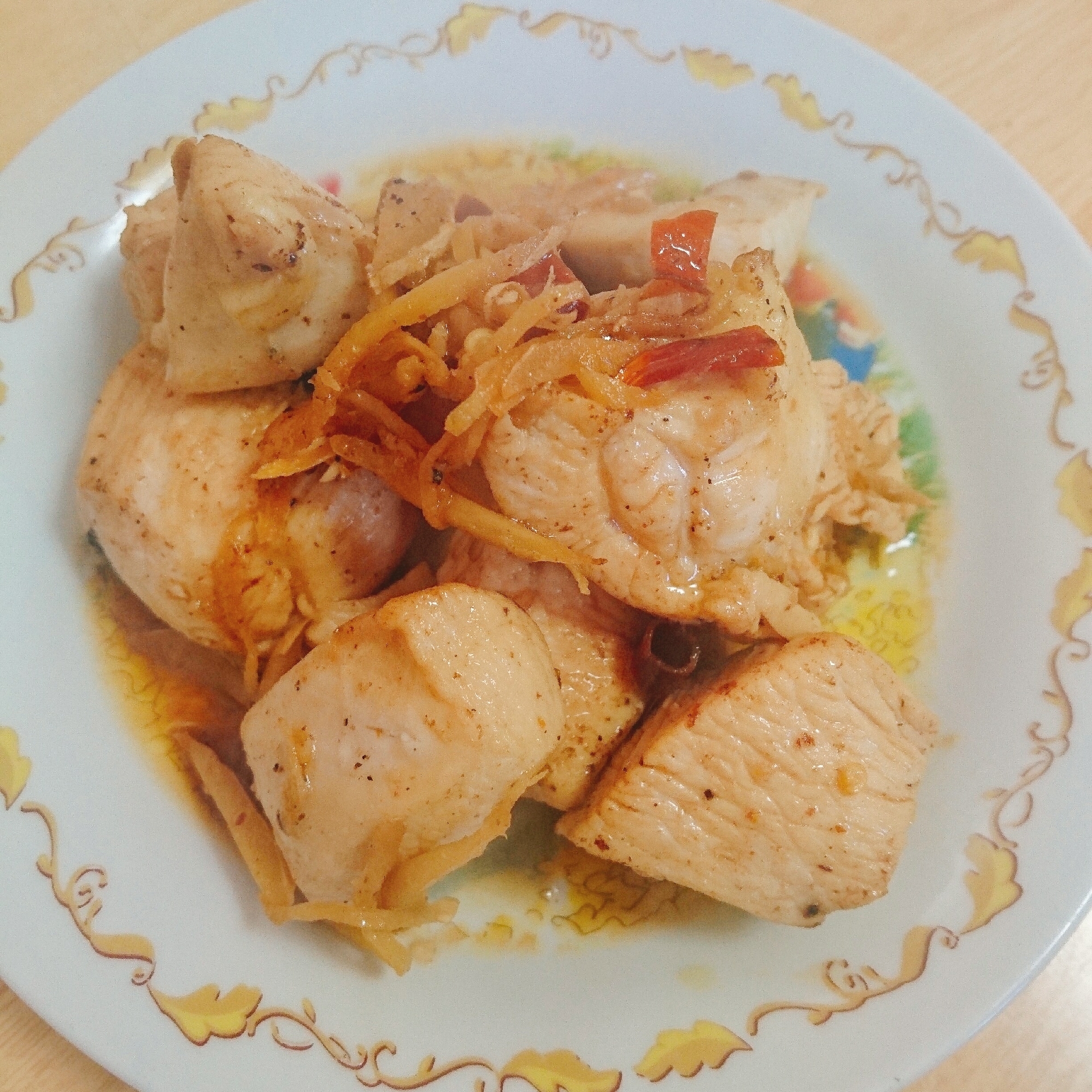 鶏胸肉のピリ辛生姜炒め
