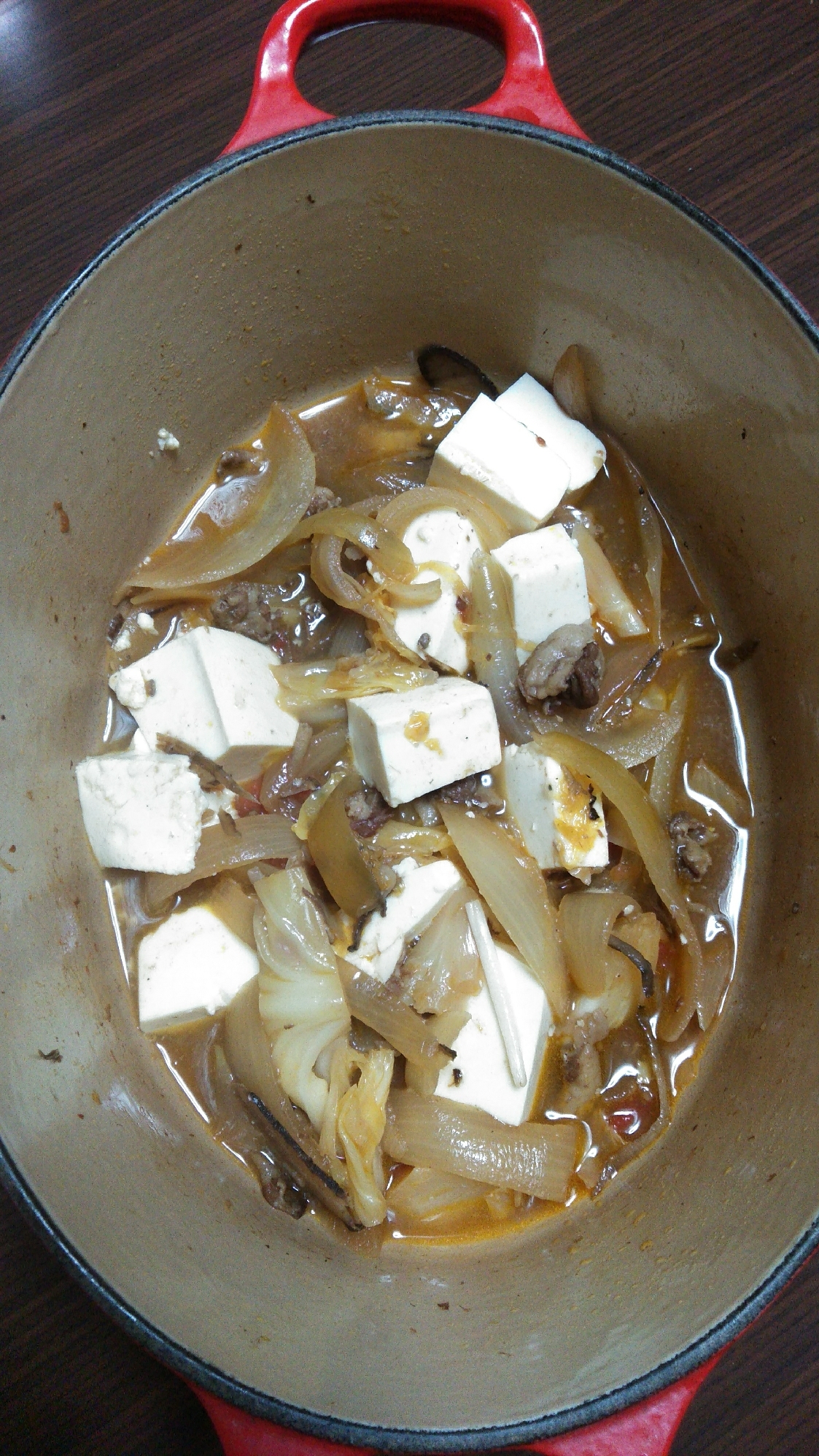 玉ねぎと豆腐の、味噌煮