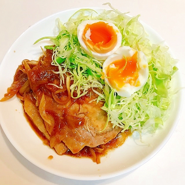 ぐちゃっと混ぜて☆豚肉のしょうが焼きとろとろ卵添え