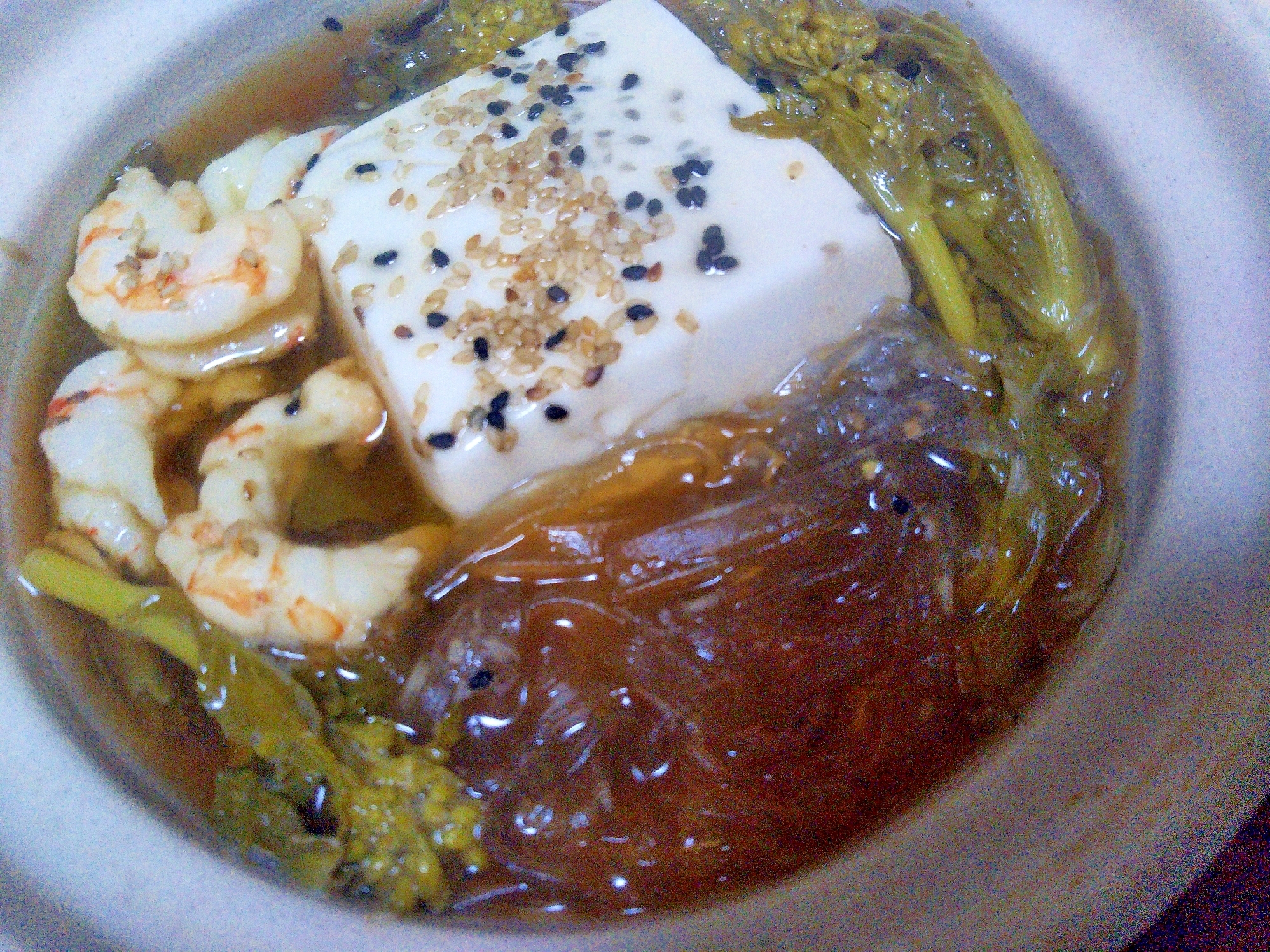 菜の花＆海老＆豆腐＆くずきり鍋