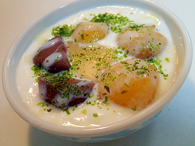 あおさ香る　びわと餡子餅の美的和風ヨーグルト♬