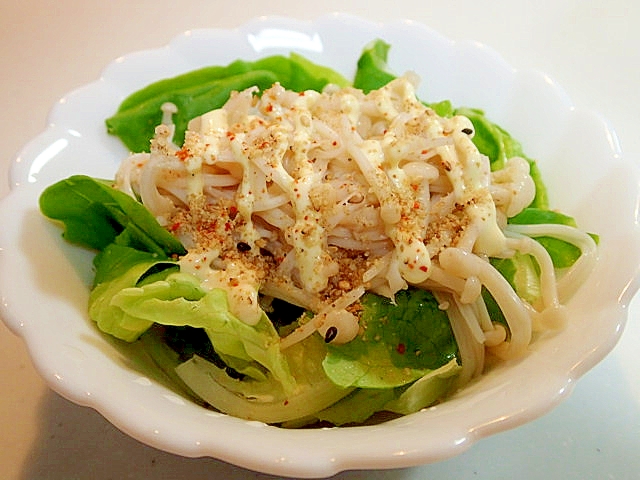 かぼすドレ/マヨで　サラダ菜とえのき茸の和風サラダ