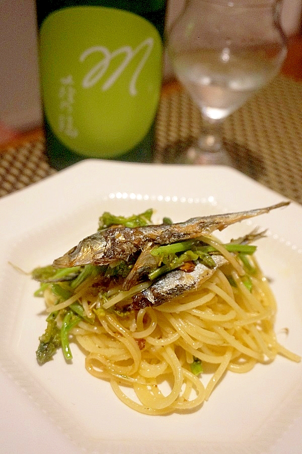 ワインに日本酒に、ほたれと菜の花のスパゲッティーニ