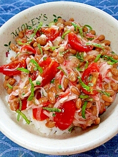 納豆の食べ方-カニカマ＆香味トマト♪