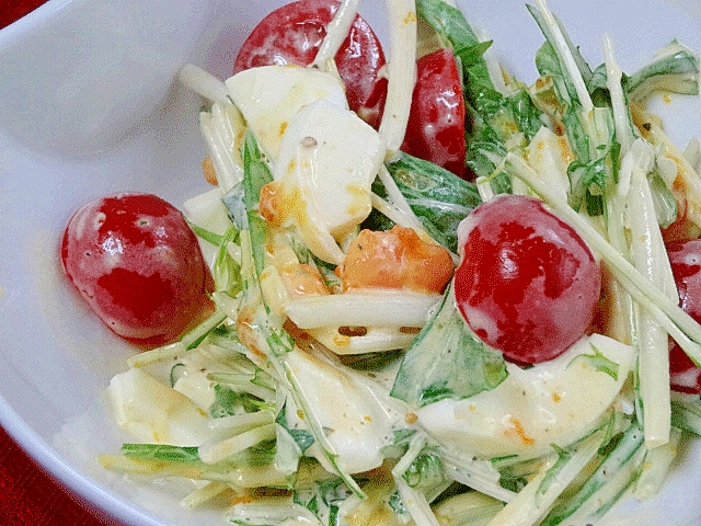 野菜を美味しく！　「水菜のマヨ卵サラダ」