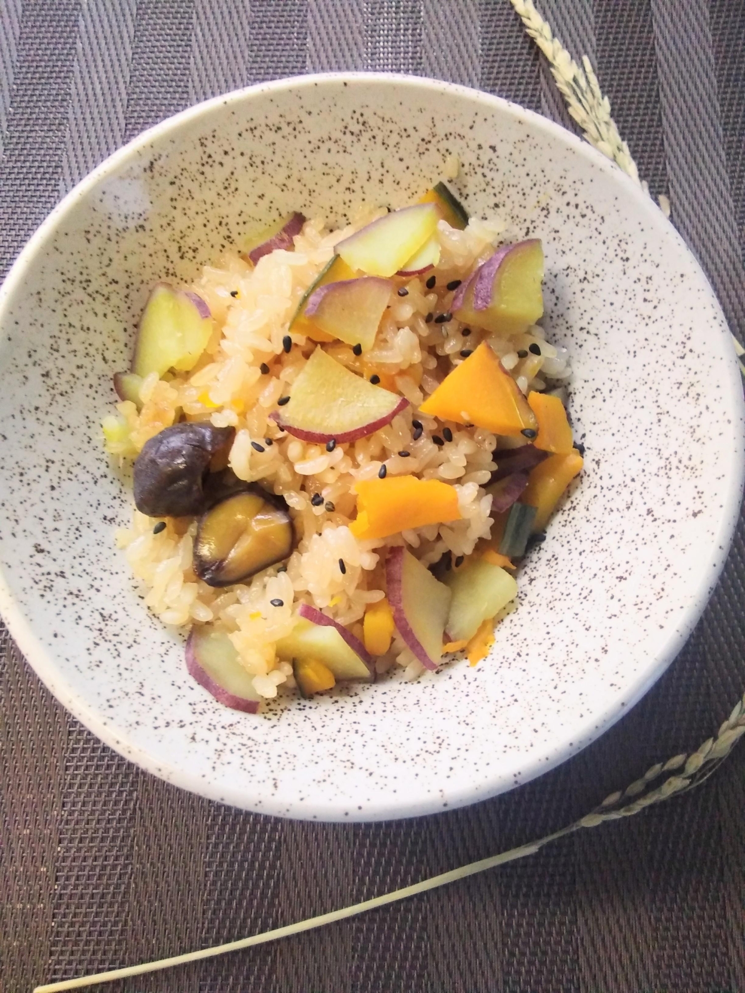 サツマイモとかぼちゃと栗の3種おこわ