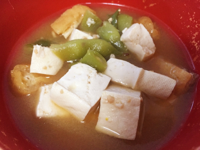 油揚げ&豆腐&ささげの味噌汁