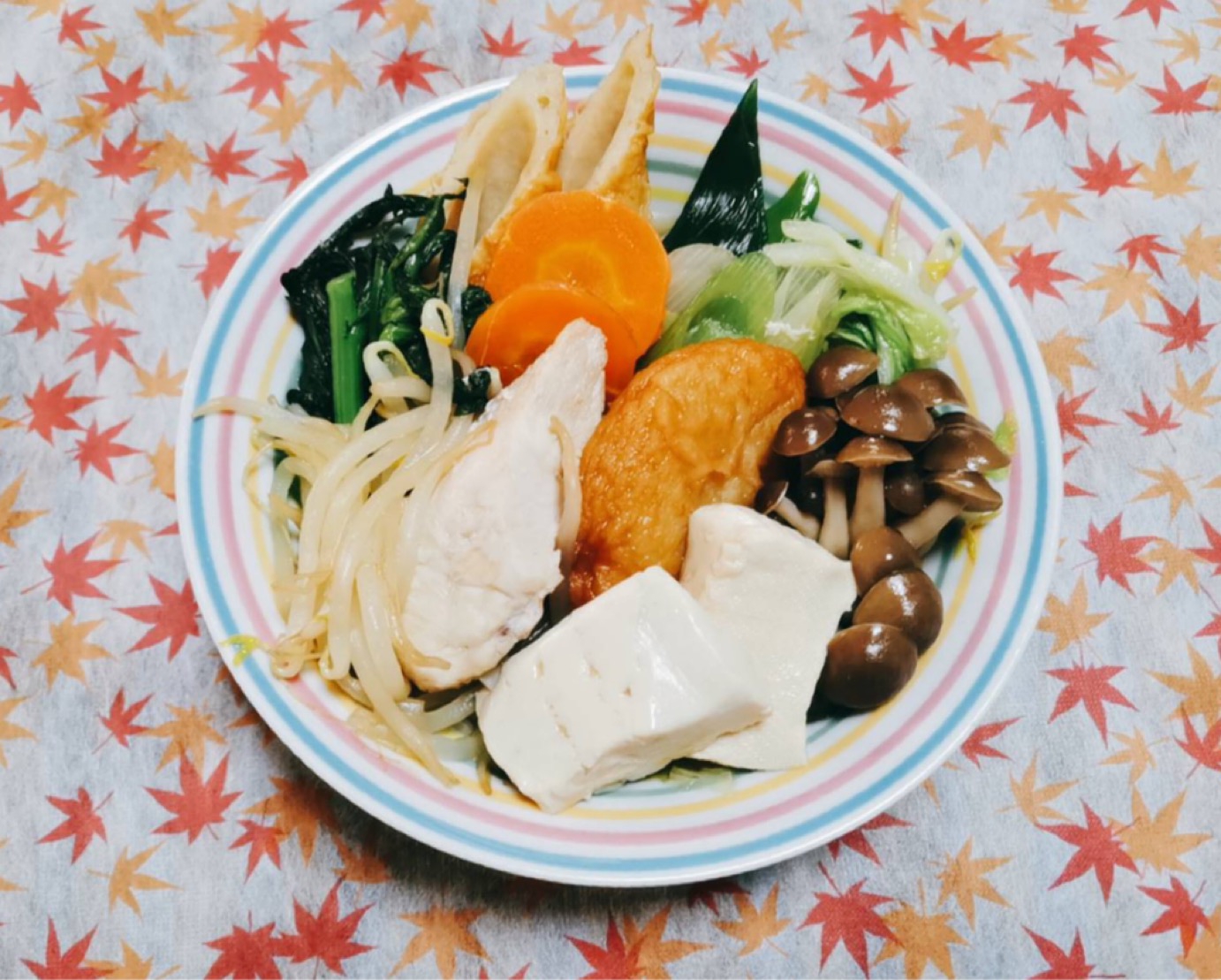 もやし小松菜しめじ豆腐ササミ煮