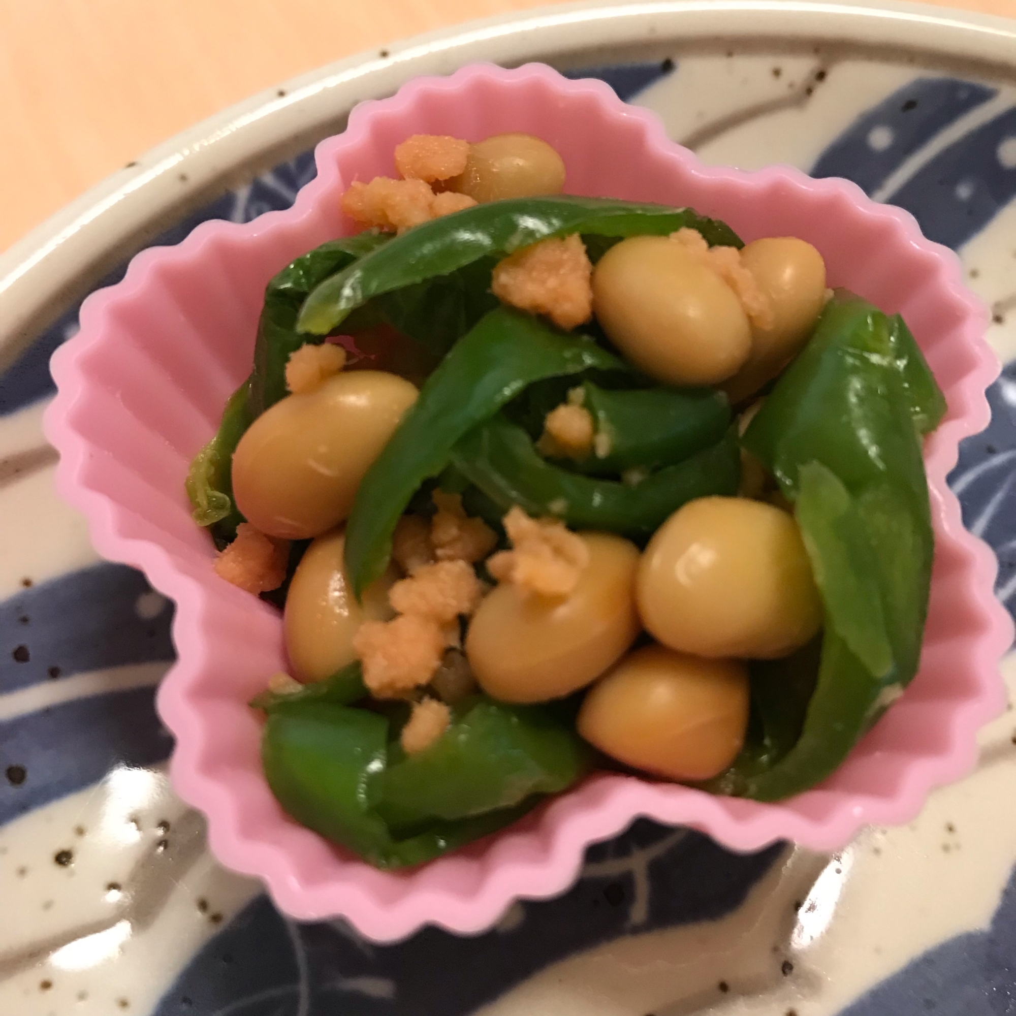 簡単おかず☆ピーマンと大豆の鮭和え