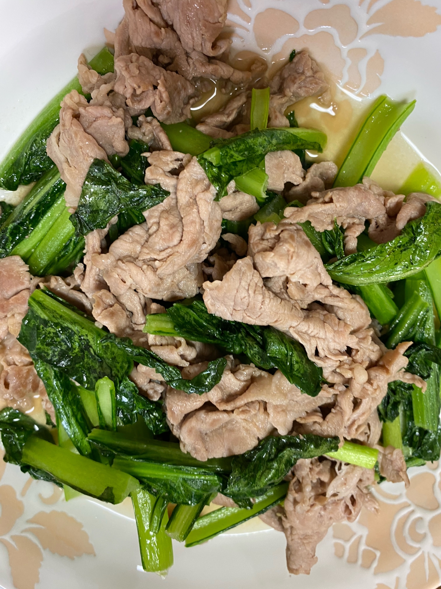 豚肉と小松菜の鶏ガラ炒め