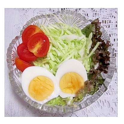 ゆでたまごのサラダ（ミニトマト・キャベツetc）