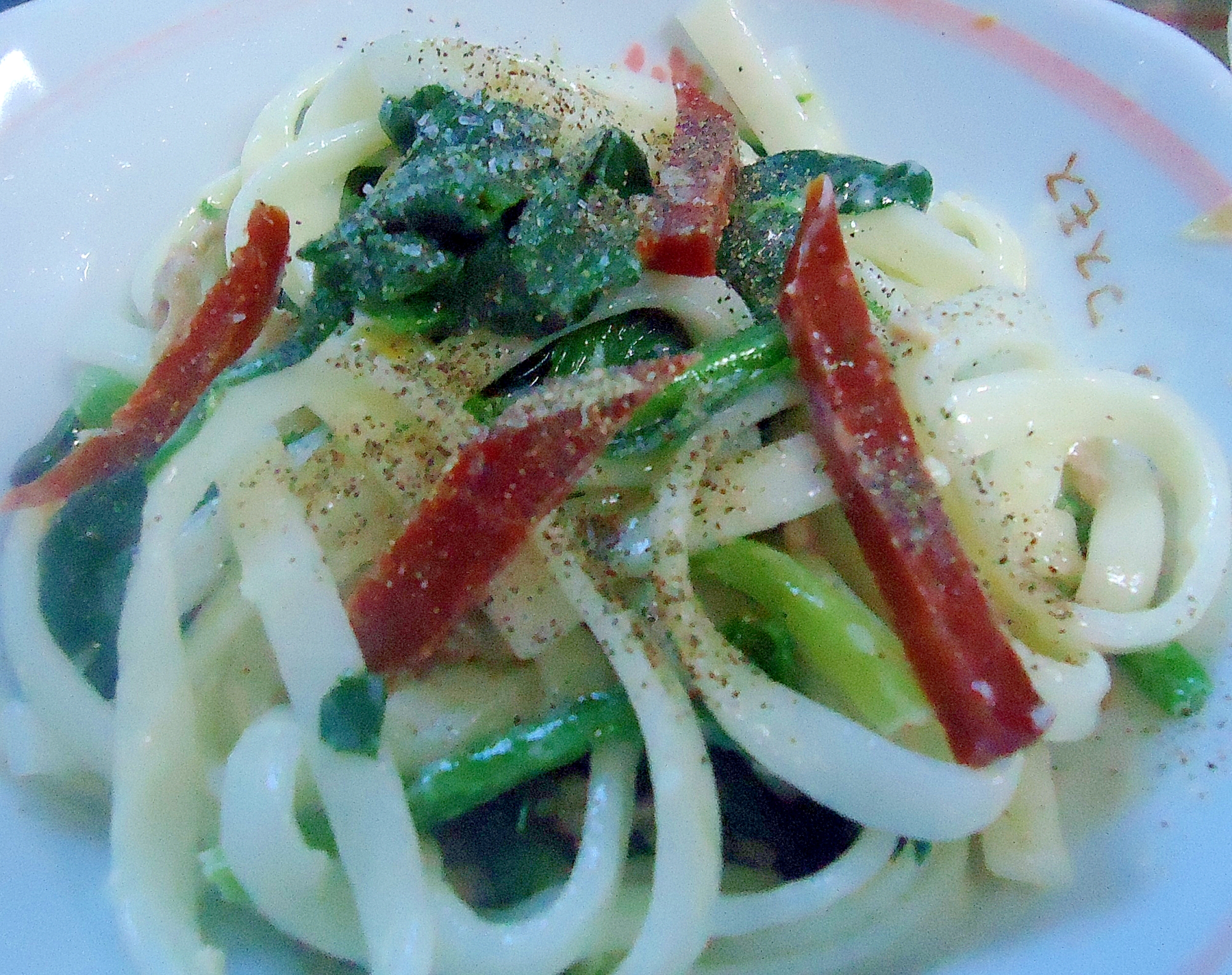 レンジで簡単　サラミうどん