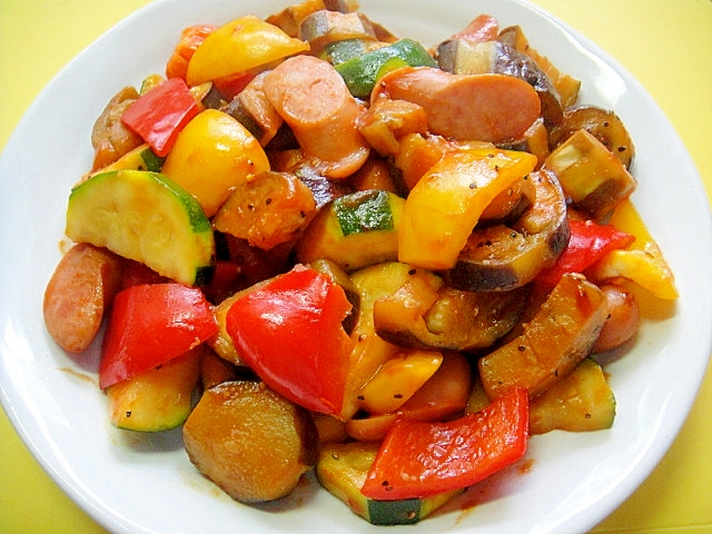 茄子とズッキーニウインナーパプリカのケチャップ炒め レシピ 作り方 By Mint 楽天レシピ 茄子とズッキーニウインナーパプリカのケチャップ炒め レシピ 作り方 By Mint 楽天レシピ