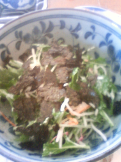 海苔がいいですね♪
いつもの水菜サラダがさつま揚げと海苔でプチセレブに変身して美味しかったです(^^)/