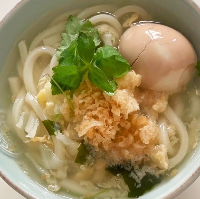 我が家の味玉天かすうどん