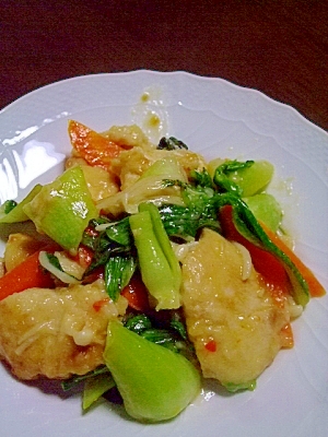 鶏ムネ肉と青梗菜のチリマヨ炒め