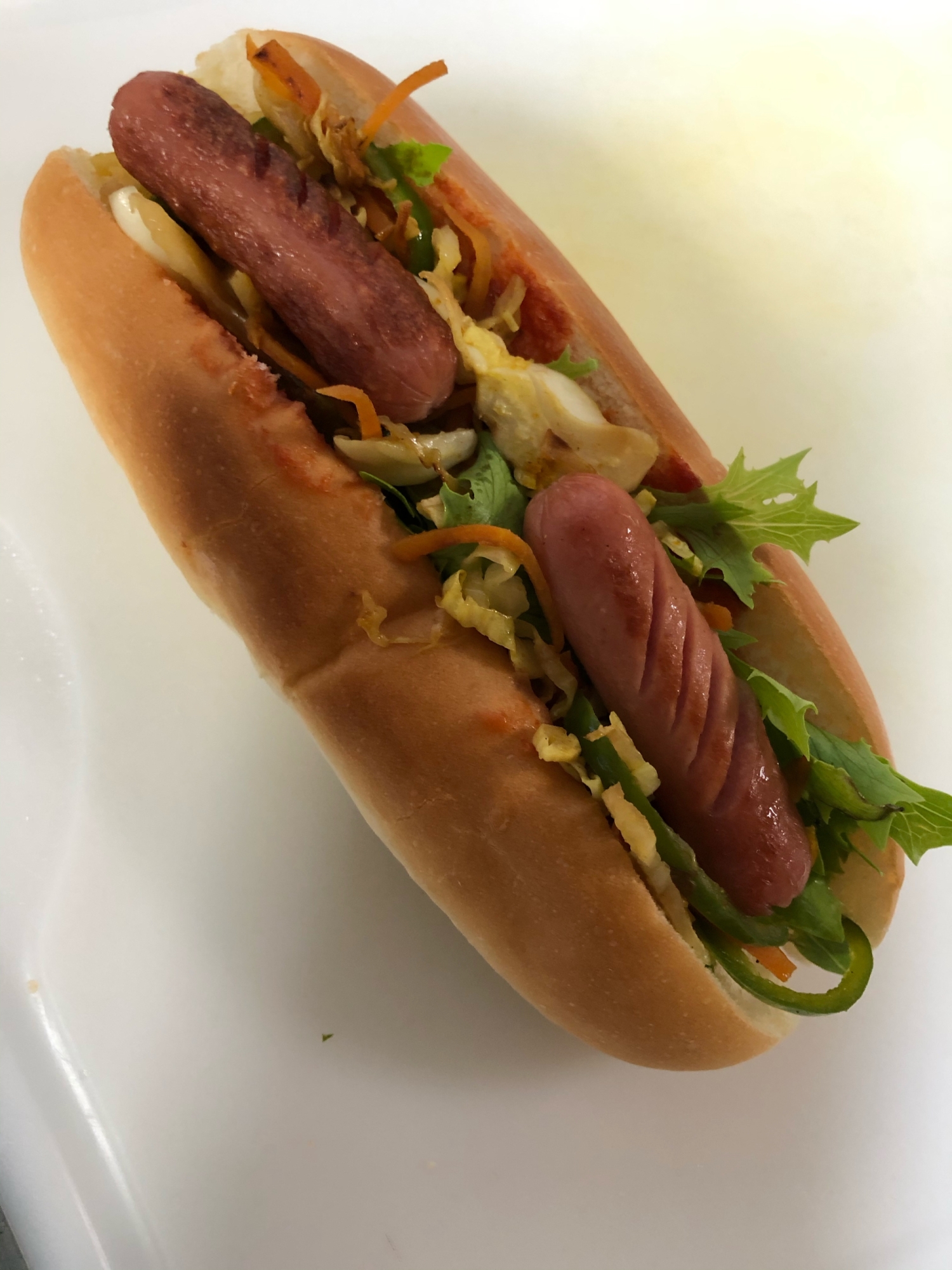 エスビーカレーの野菜炒めとウインナー✨ホットドッグ