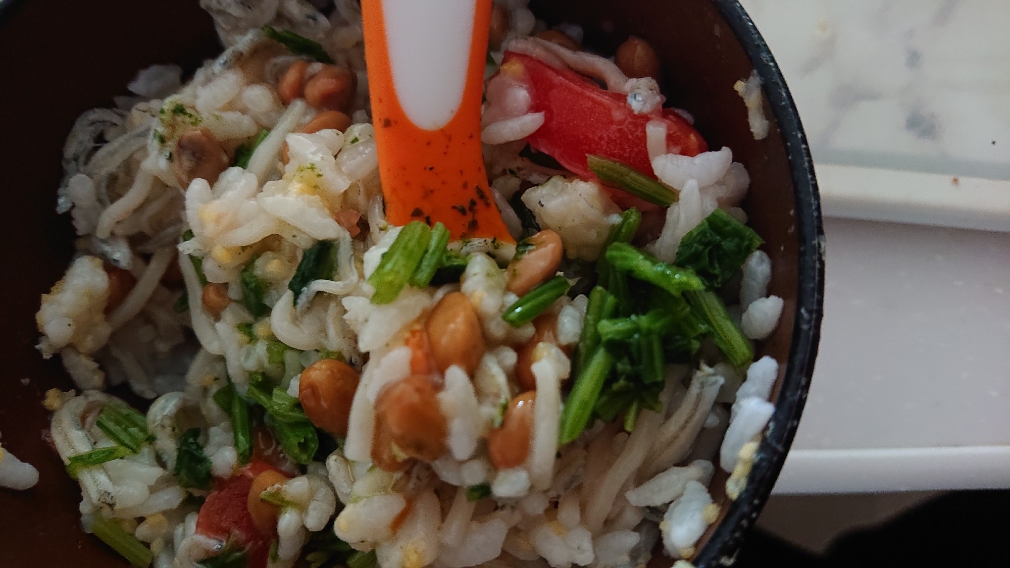 納豆とコーンの野菜素麺粥