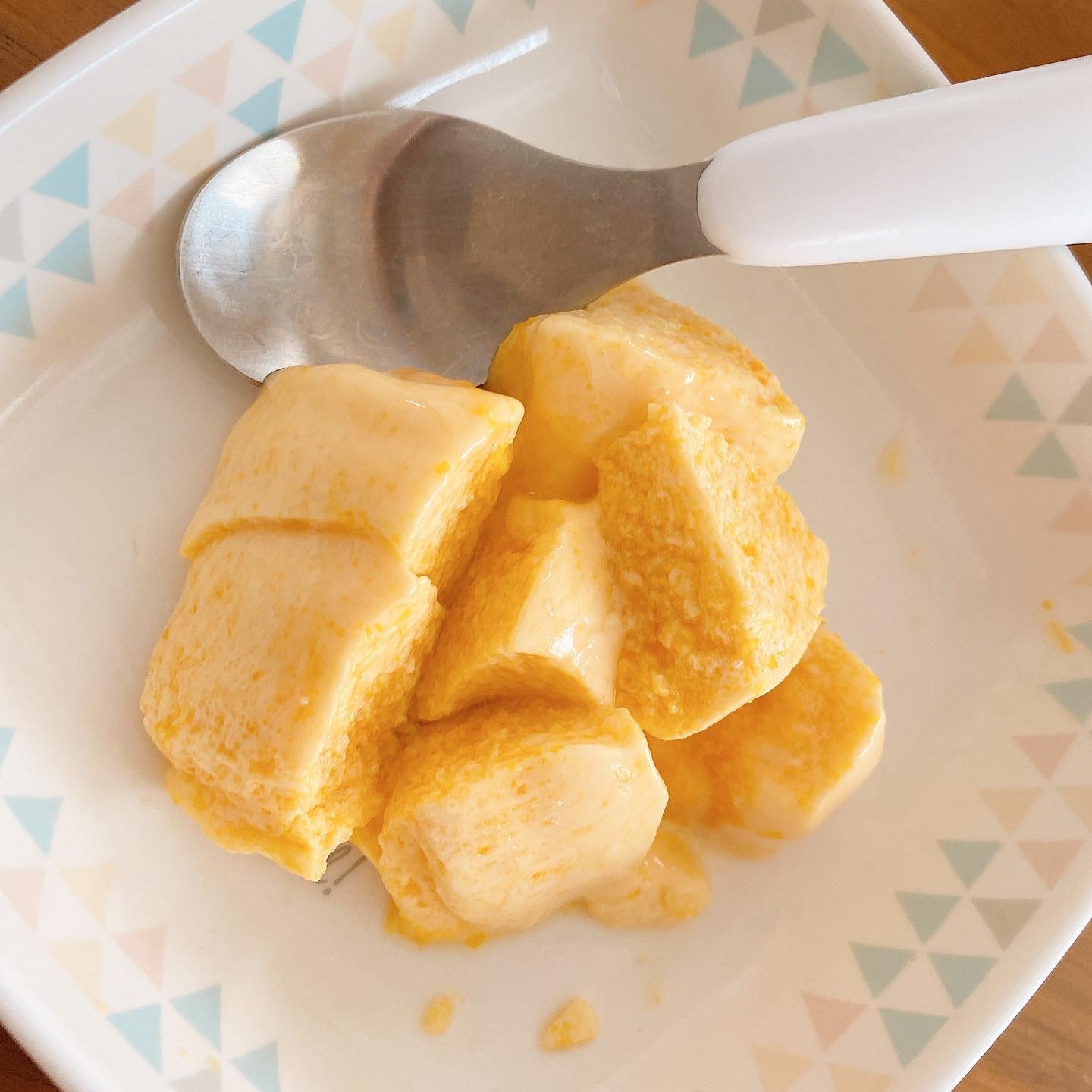 離乳食おやつに レンジで作るかぼちゃプリン レシピ 作り方 By ぽんはるぽん 楽天レシピ